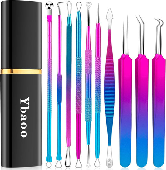 Blackhead Extractor Tools,  10 Pcs Professional Pimple Popper Tool Kit with Metal Case for Quick and Easy Removal of Blackheads,Pimples,Zit Removing,Facial and Nose(Colorful)