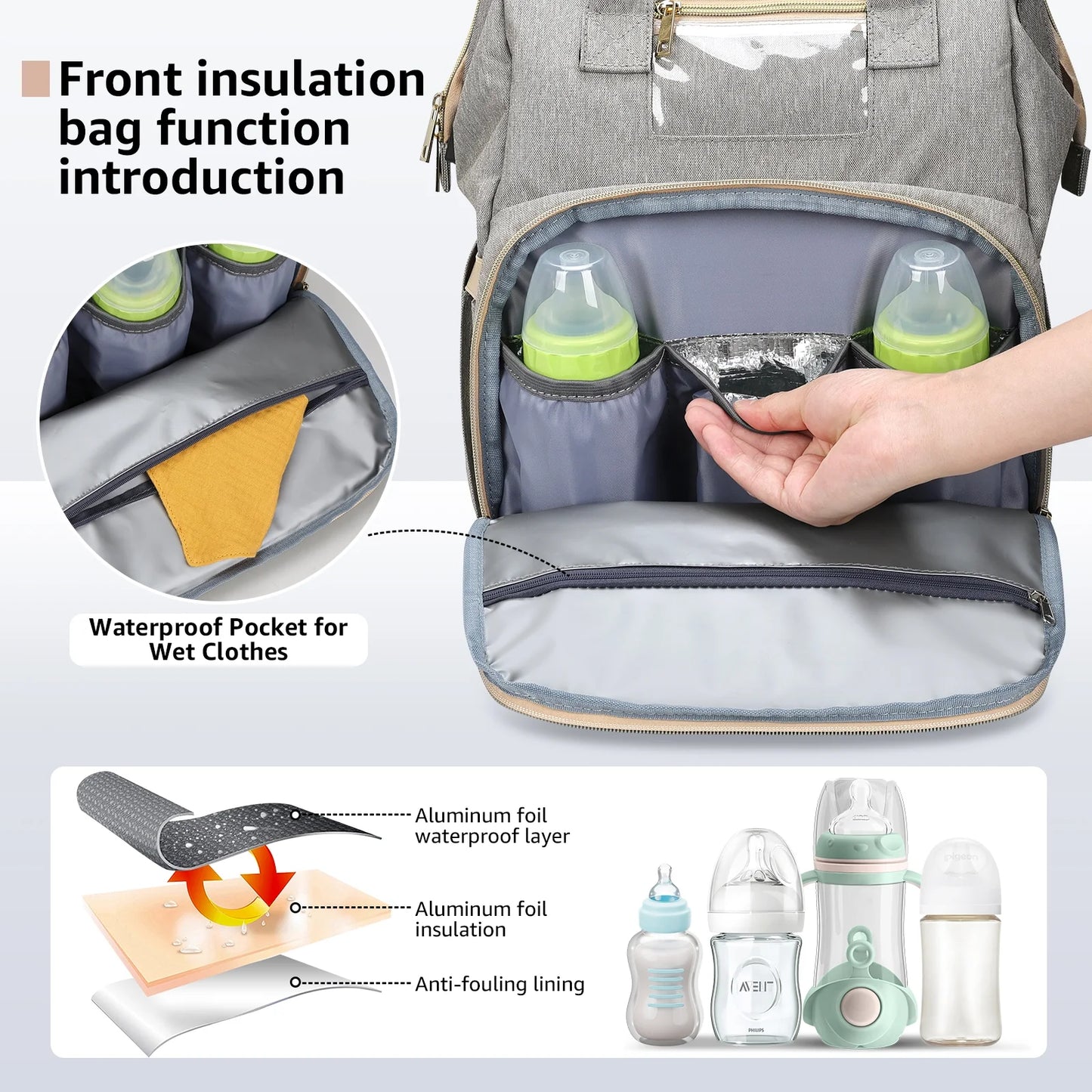 Diaper Bag Backpack,Multi-Functional Diaper Bag with Changing Station,Usb Charging Port,Grey Color